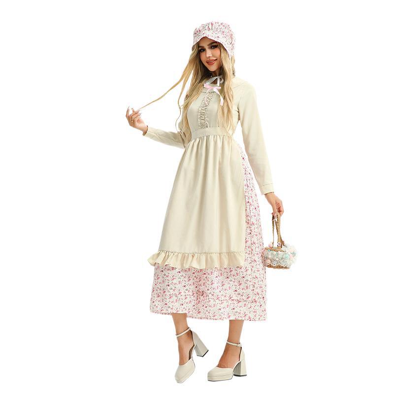 Halloween Adult Costumes Pastoral Floral Dress Wolf Grandmother French Dress Stage Drama Performance Costume