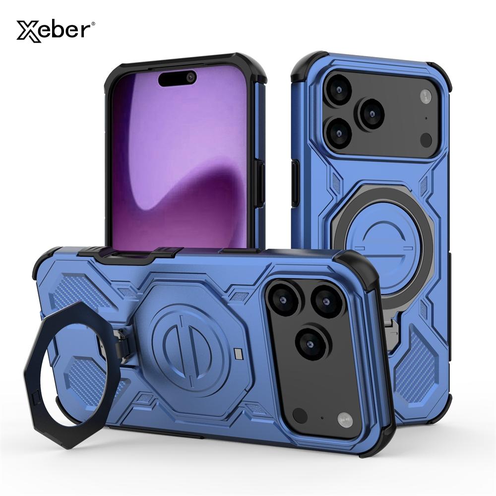 Magnetic For MagSafe Case For iPhone 17 16 15 Pro Max Plus Heavy Duty Shock Absorption Body Protective Rotatable Kickstan