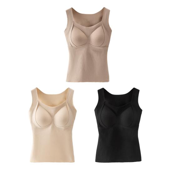 Женская термомайка без рукавов со встроенным бюстгальтером, на флисовой подкладке, теплая, базовый слой, туника, майка, нижняя рубашка для холодной погоды