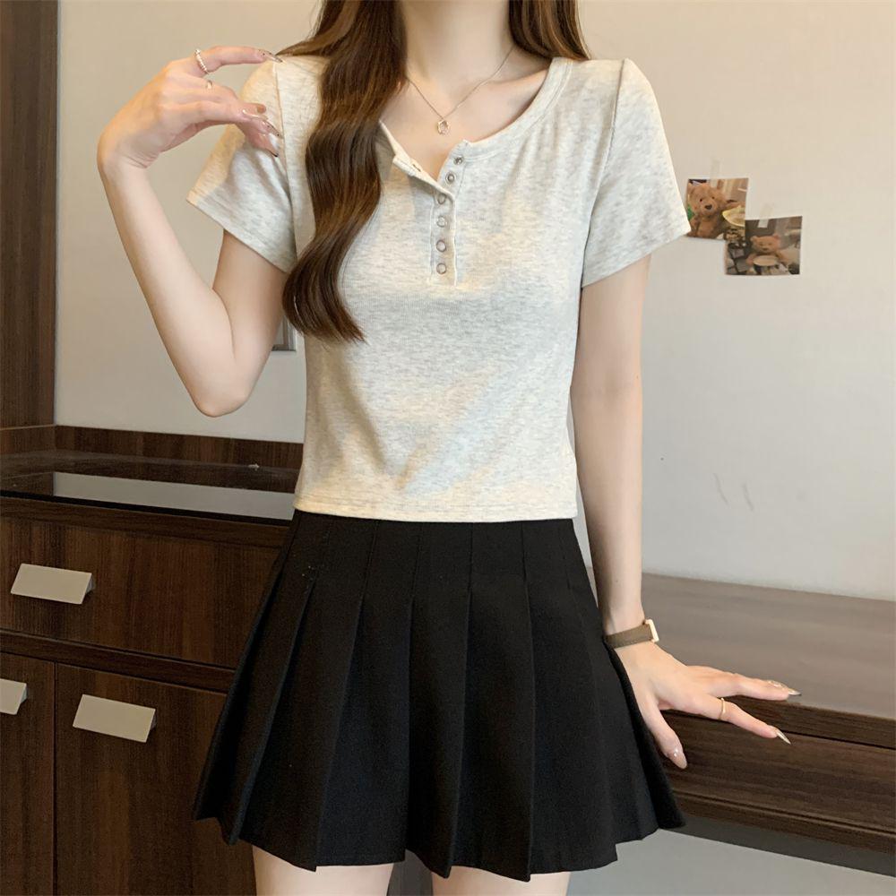 Шикарная летняя футболка с коротким рукавом приталенного кроя в корейском стиле для женщин