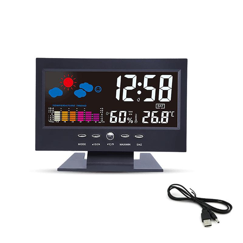 Voice Control Backlight Digital Weather Clock Date Week Temperature Humidity Weather Forecast Countdown 12/24H Electronic Clock