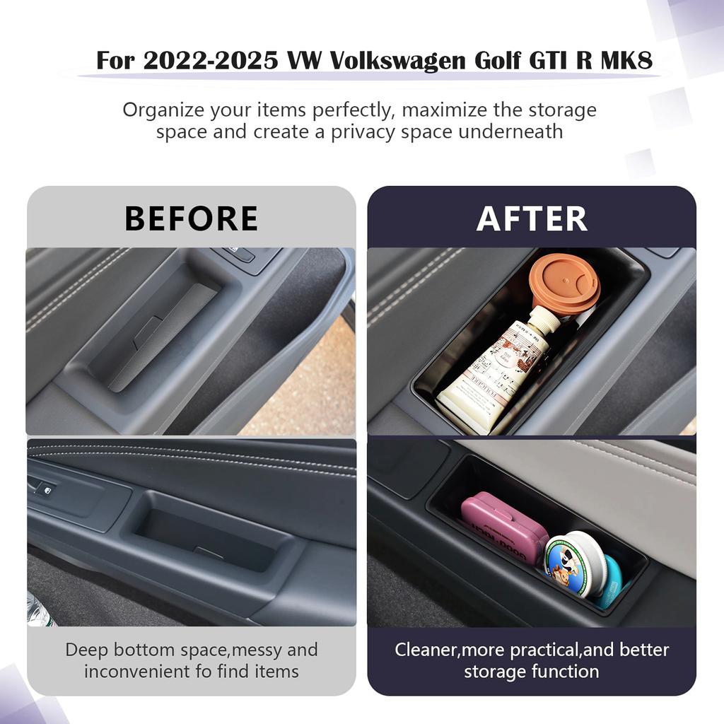 Door Storage Box Tray for 2025-2025 VW Volkswagen Golf GTI R MK8 Rear Door Side Organizer Handle Pocket Box ABS Car Accessories
