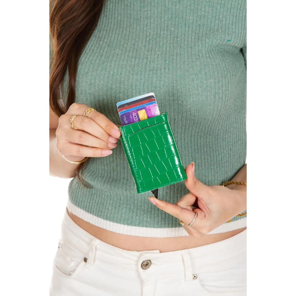 Сиреневый кожаный кошелек с Rfid-защитным алюминиевым механизмом, автоматическим держателем для карт и отделением для бумажных денег