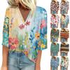 Женская рубашка, блузка, повседневные свободные рубашки, рукава 3/4, топы с v-образным вырезом и принтом, топы с принтом, футболки, футболки