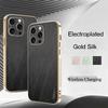 6D Plating Gold Silk Leather Texture Phone Case For iPhone 16e SE 4 Tough Electroplated Cover For Apple 16 15 Pro Max 13 14 Pro