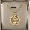 Popular Circular Hollowed-out Life Tree Pendant Necklace Style, Female Zircon Necklace, Geometric Collarbone Chain