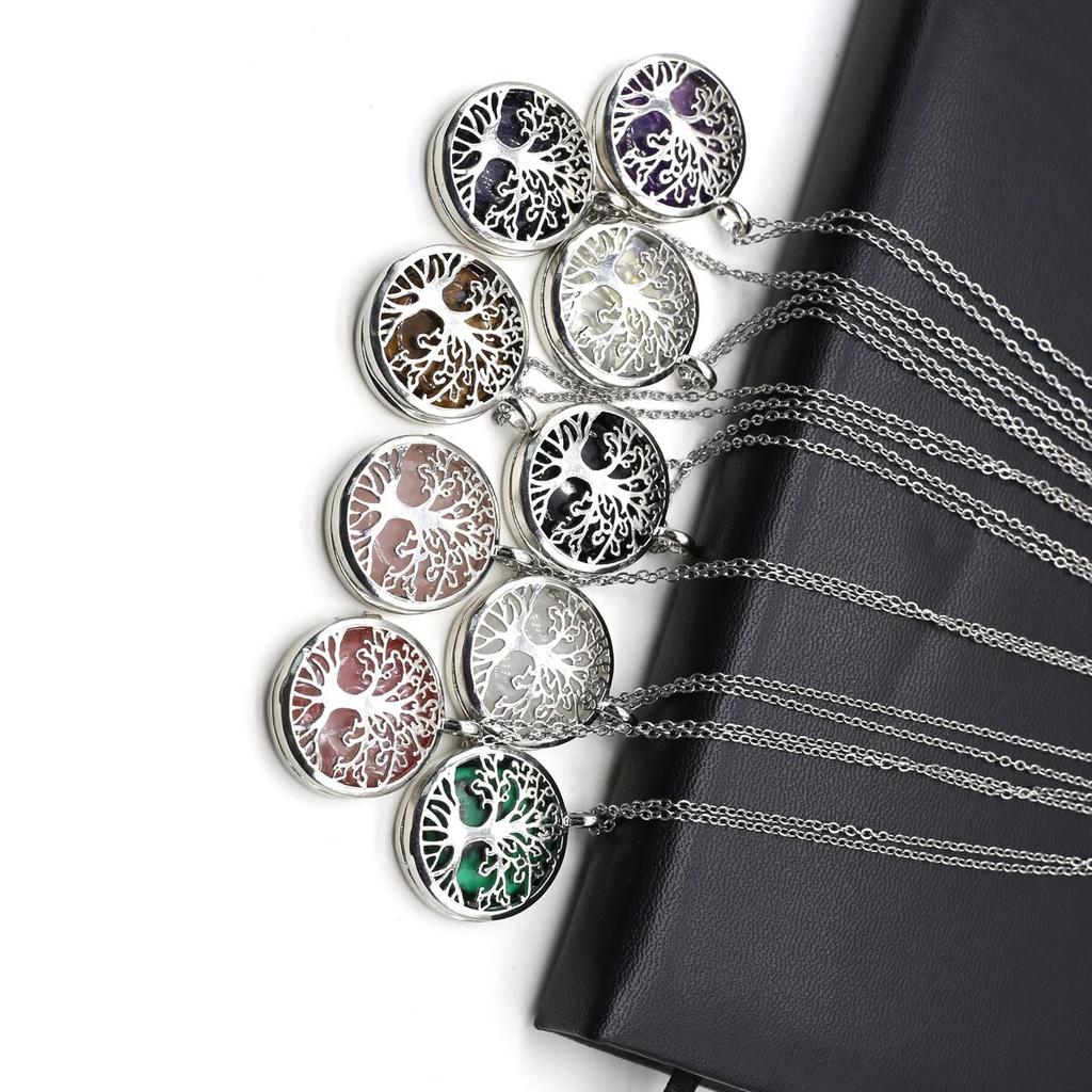 Ожерелье «Древо жизни» из натурального камня, бирюза/агаты, полая открытая подвеска для женщин и девочек, подарок на день рождения, длина цепочки 60 см