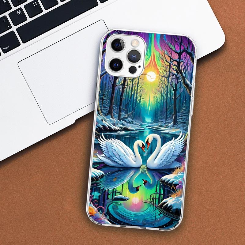 White Swan Grace Art Phone Case For Apple iPhone 11 12 13 15 14 Pro 7 XR X XS Max 8 Plus + Mini SE Customized Print Soft Cover