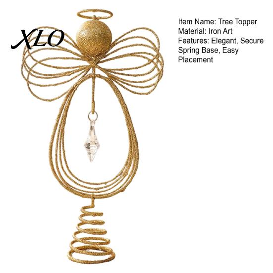 Decorative Holiday Tree Accents Angel Christmas Topper, Gold Glitter Metal Wire Crown Art Ornament for Home Decor And Seasonal Indoor Decorations