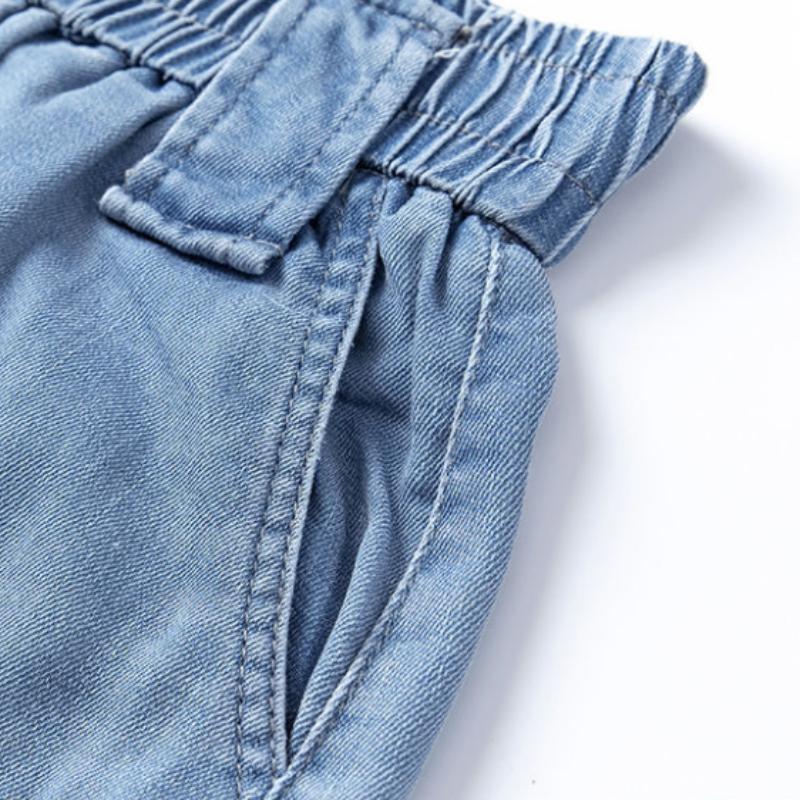 Тонкие джинсовые шорты Tencel, женские летние свободные тонкие брюки с высокой талией, широкие брюки из ледяного шелка с пятью точками