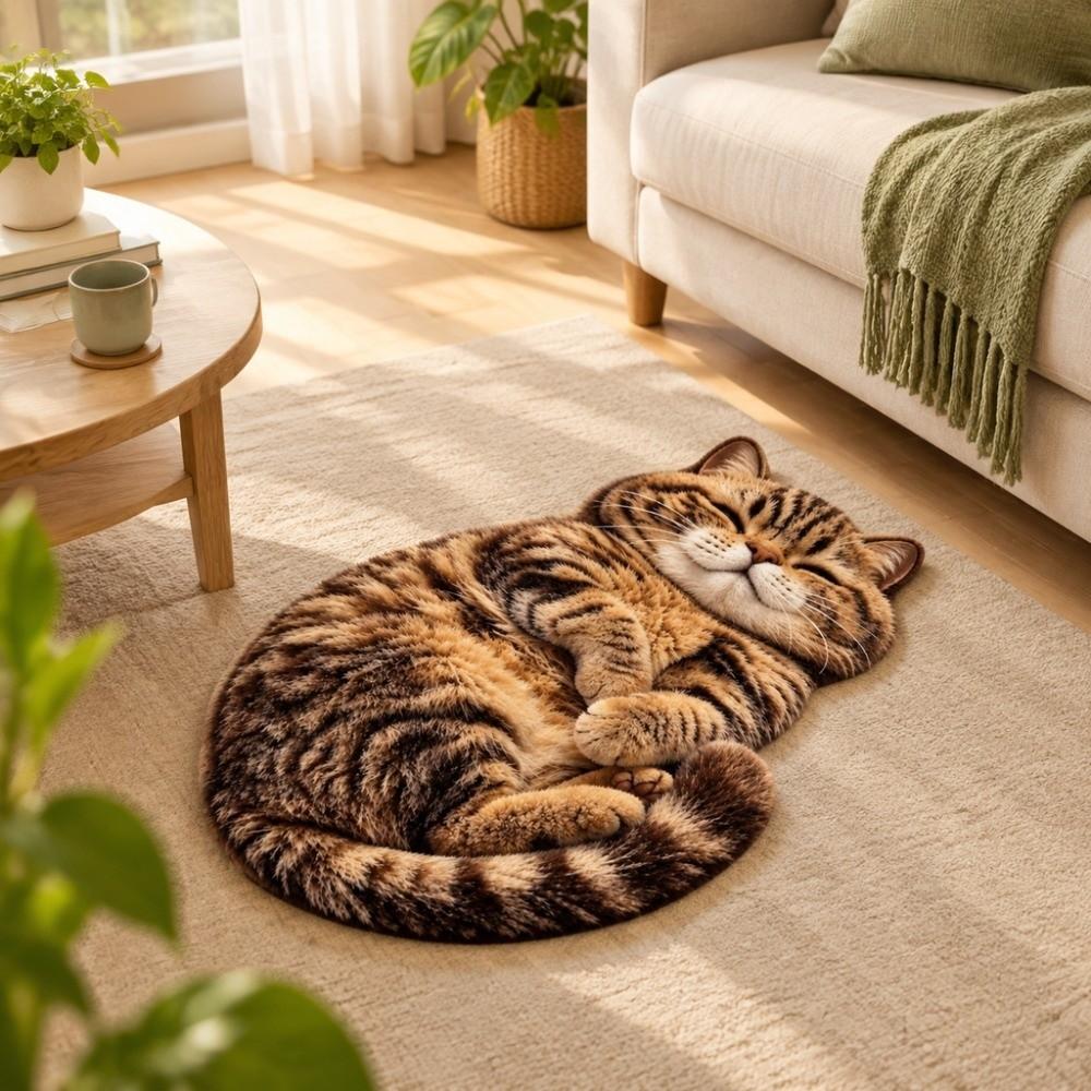 2D Cat-Shaped Area Rug Crystal Velvet Entryway Floor Mat Creative Bathroom Carpet Home Decor