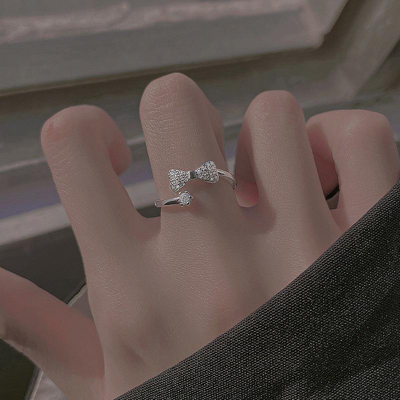 Princess On The Run Flash Diamond Bow Open Ring Female Sweet Personality Open Index Finger Ring