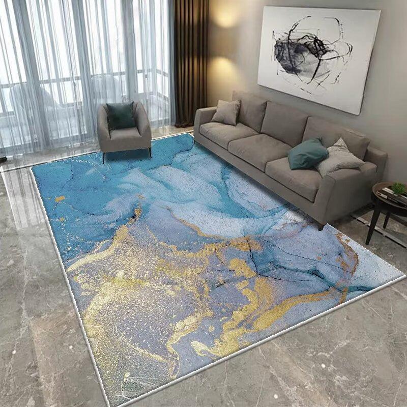 Современный КОВЕР ДЛЯ ГОСТИНОЙ Нескользящий Домашний Декор Роскошный Легкий Роскошный Золотой Синий Ковер для Зоны Моющийся Коврик для Гостиной Прикроватная Комната
