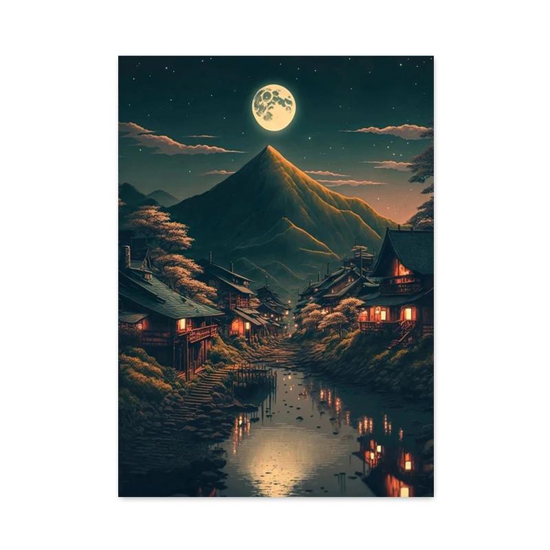 Ретро Фэнтези Япония Дом Деревенский Пейзаж Плакаты и принты Холст Картины Озеро Сакуры Настенное Искусство Для Гостиной Домашний Декор