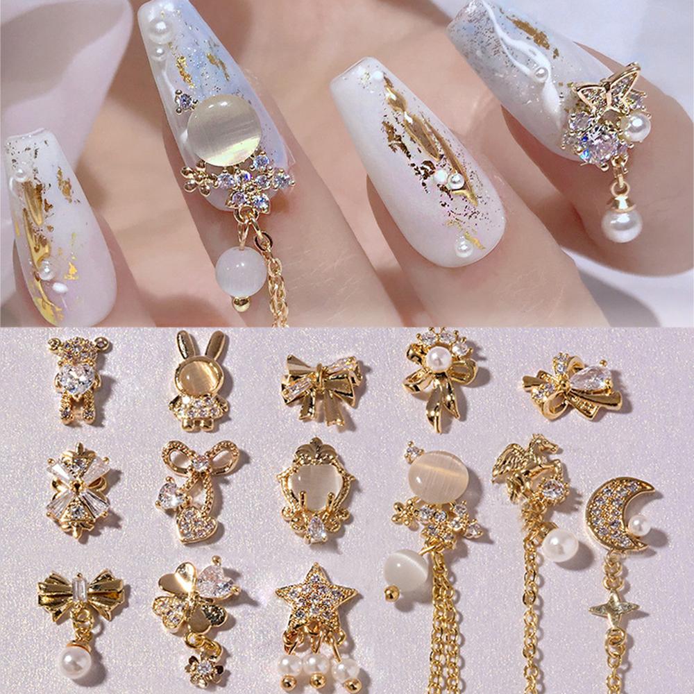 Pearl Opal Charms Nail Art Decorations Nail Rhinestones Crystal Pendant Chain Nail Art Jewelry