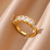 Роскошные геометрические кольца с цирконием для женщин, из нержавеющей стали, золотого цвета, открытое регулируемое обручальное кольцо, эстетическое ювелирное изделие, подарок anillos