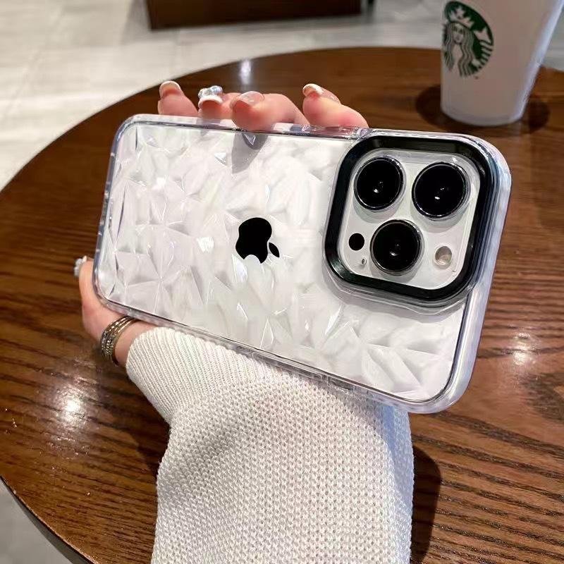 Подходит для iPhone16Promax Прозрачный чехол для мобильного телефона 14 Apple 15 Защитный чехол Противоударный Ромбовидный узор Роскошный