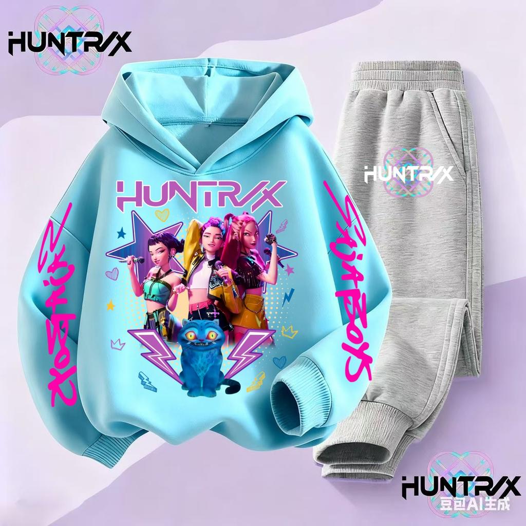 K-pop Охотники на демонов Huntrix Толстовка Детская мультяшная одежда Толстовки с капюшоном и штаны для девочек Комплект из 2 предметов Одежда для малышей