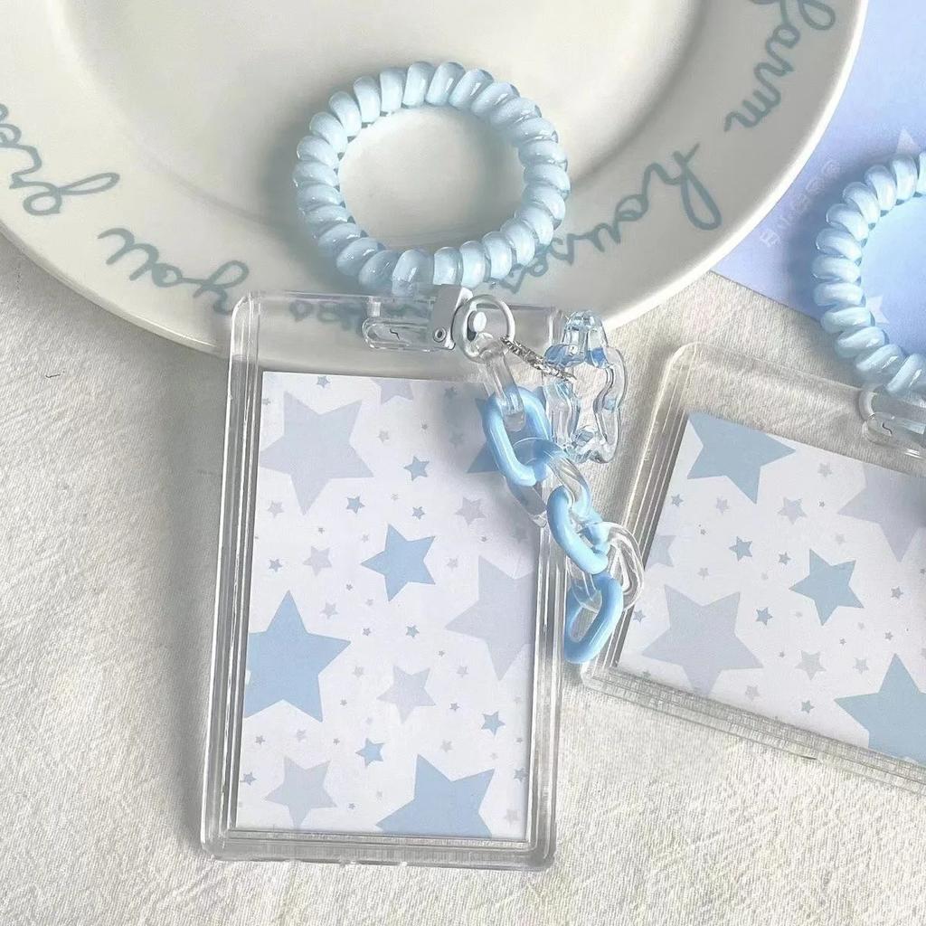 Kpop Photocard Holder Blue Pink Card Sleeves Idol Card Waterproof Protector Bus Cards Holder Bag Pendant School Stationery