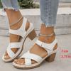 Fashion Summer White Thick High Heels Sandals Women Fashion Hook Loop Platform Sandles Woman Plus Size Cross Band Beach Sandalias Mujer