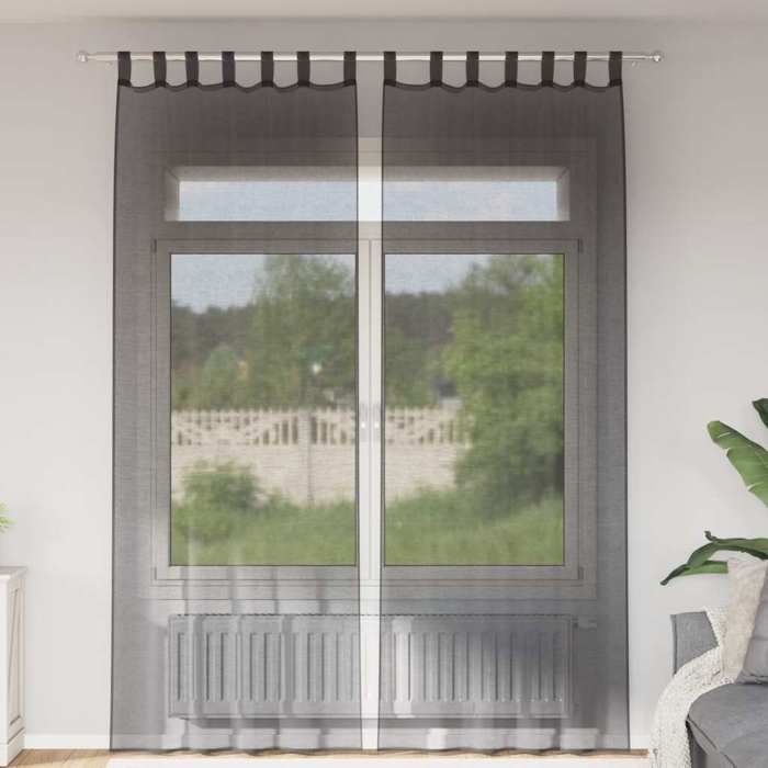 VidaXL Voile Curtains with Eyelets 2 Pcs Black, Net Curtain, Sheer Curtain, Window Voile, Treatment of 4102260