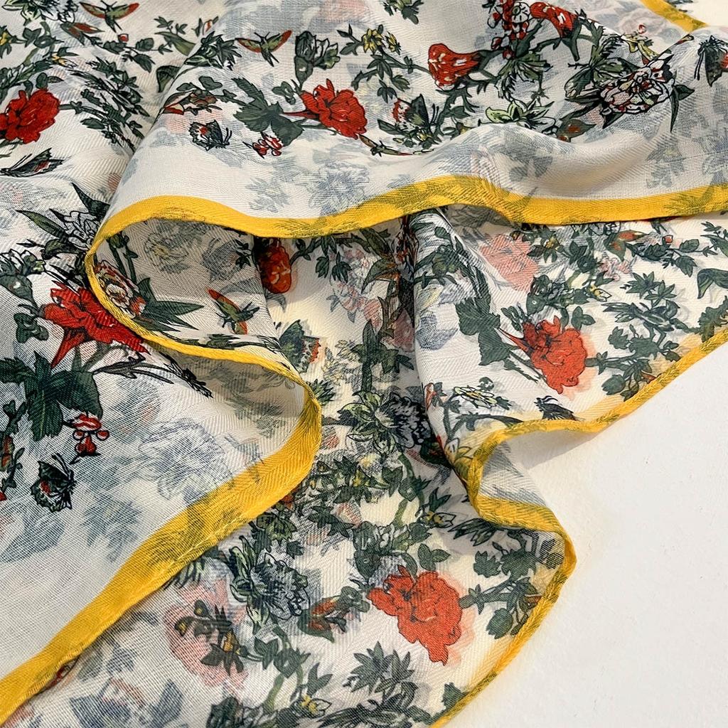 Floral Print Headscarf for Women Autumn Spring Warm Neck Scarves Soft Cotton Feel Hijab Foulard Bandana Decoration Shawl Wraps