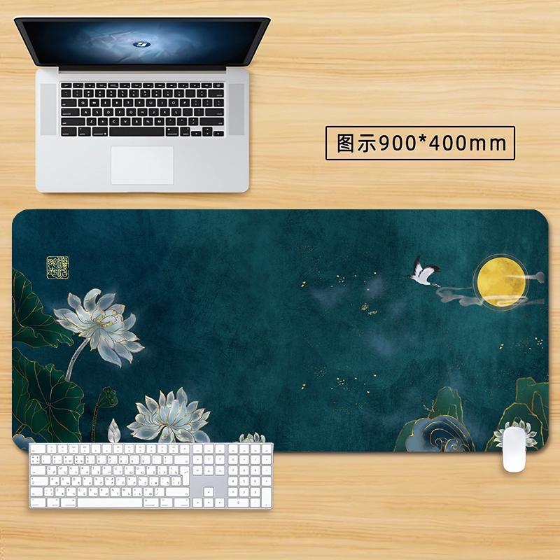 Zen Japanese Landscape Desk Mat with Birds and Mountains Gaming Mouse Pad