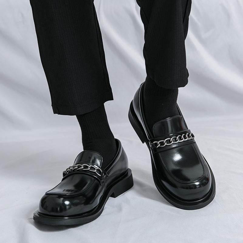 Men Loafers Punk Thick Sole Platform Height Increase Black Dress Prom Blazers Retro Tuxedo Party Shoes Large Size