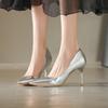Весна Лето 2025 Новинка Большой Размер Зарубежная Торговля Женские Остроносые Серебристые Тонкий Каблук Высокий Каблук Женские Сексуальные Банкетные Модные Одиночные