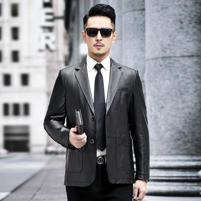 Костюм из натуральной кожи, кожаная куртка, мужской верхний слой, овчина, облегающий и красивый маленький костюм, весенне-осенняя тонкая кожаная куртка-куртка