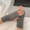 1 Pair Fall Winter Gloves Half-finger Cover Knitted High Elasticity Non-slip Student Writing