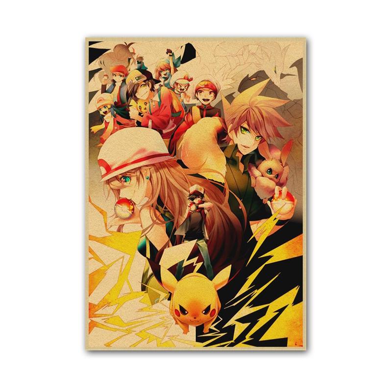 Vintage Pokemon Pikachu Squirtle Bulbasaur Poster Print Anime Canvas Painting Mural Children Bedroom Home Wall Art Decoration