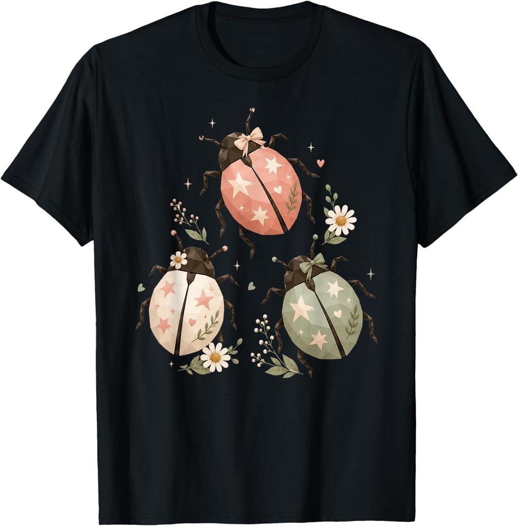 Cottagecore Ladybug Whimsy Twee Boho Aesthetic Bug Fairycore T-Shirt
