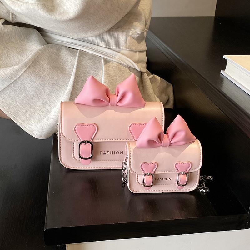 Letter Pattern Bow Solid Color Leather Children Shoulder Chain Shoulder Bag