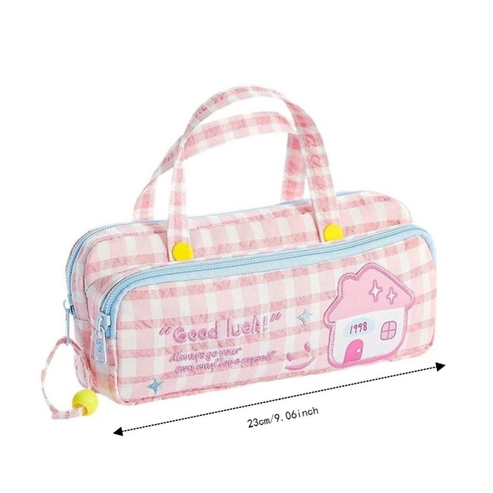 Large Capacity Pencil Case Plaid Stationery Bag Sweet Style Pen Bag  Students