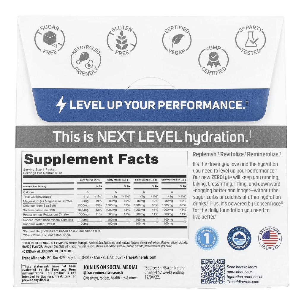 Trace, TM Sport, ZeroLyte, Electrolyte Drink Mix + Coconut Water, Variety Pack, 12 Packs, 3.2 Oz (87.9 G)