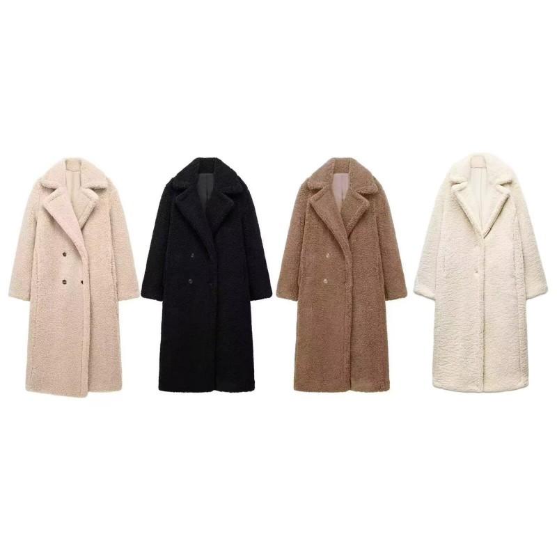 Womens Thick Fleece-Lined Wool Blend Overcoat Double-Breasted Long Coat Streetwear Loose Fit Winter