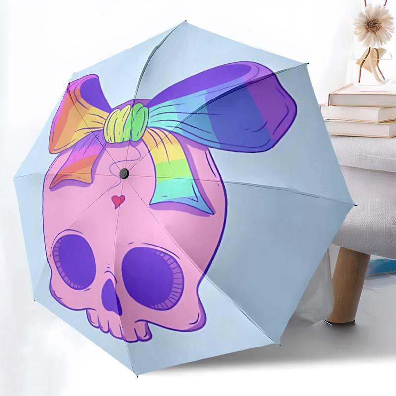 1pc Skull with Bow Automatic Open/close Folding Umbrella, Compact Portable Travel Umbrella, Durable Construction yy250809119