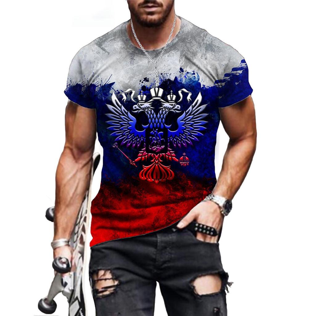 Summer Retro 3D Printing Men T-Shirt Russian Flag Fashion Oversized Short Sleeve O-Neck Loose Hip Hop Tees Cccp Top