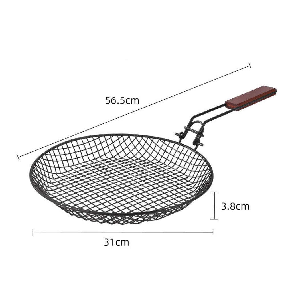 Outdoor Barbecue Stainless Steel Grilling Mesh Foldable Wooden Handle Non-stick Barbecue Basket Picnic Party Barbecue Equipment