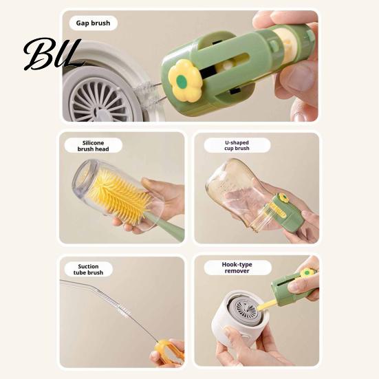 Deep Cleaning Brush 5 in 1 Silicone Cup with Long Handle, Multifunctional Home Kitchen Gadget Brush, Non-slip Reusable Cleaner for Baby Bottles Water