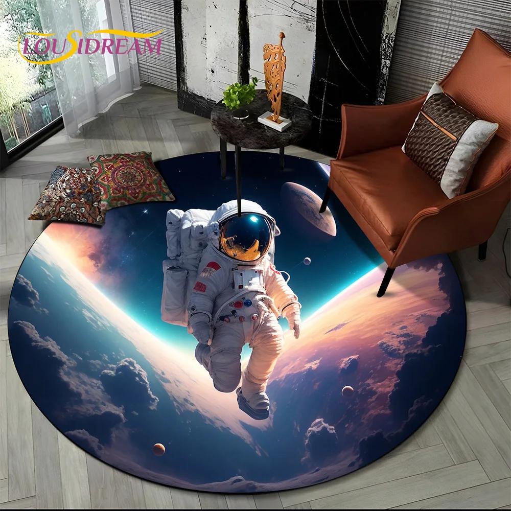 Ковер-круг мультяшный космонавт Вселенная 3D Космос для гостиной спальни детской комнаты, коврик для питомцев нескользящий