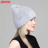 JERYAFUR Женская зимняя шапка с ушками кошки из искусственного меха, милый пушистый теплый модный женский колпак со стразами для холодной погоды