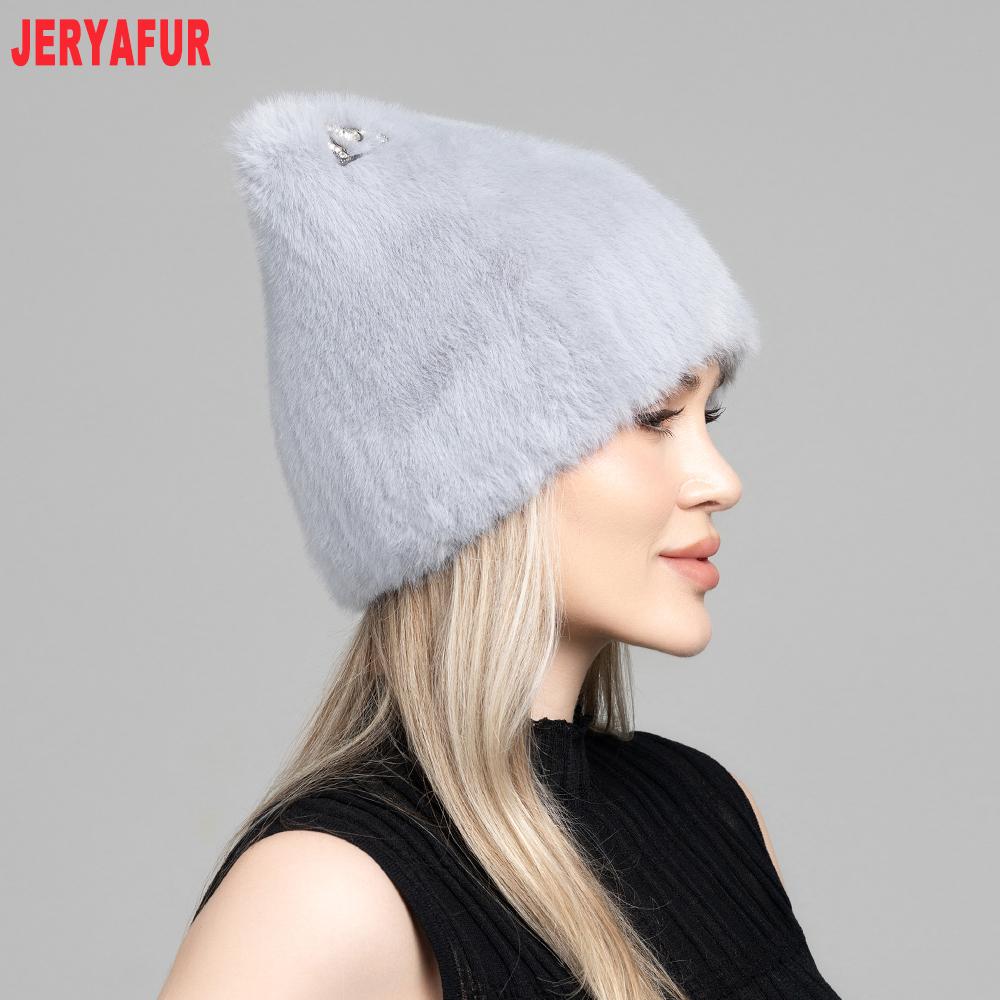 JERYAFUR Женская зимняя шапка с ушками кошки из искусственного меха, милый пушистый теплый модный женский колпак со стразами для холодной погоды
