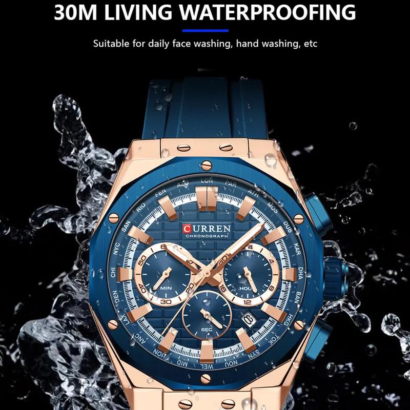 CURREN 8464 Men's Quartz Watch Calendar Fashion Multifunctional Waterproof Silicone Luminous Casual Business Watches Sports Male Wristwatch