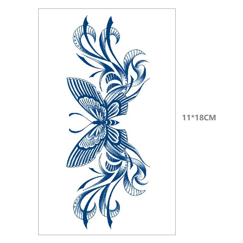 Herbal Juice Waterproof Butterfly Thorn Plain Flower Chest Semi Permanent Gradual Change Water Transfer Tattoo Sticker