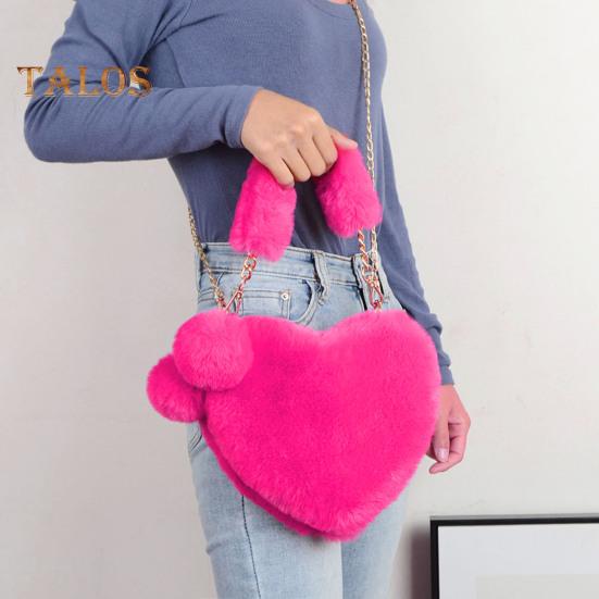 Женская сумка через плечо, однотонная, с пушистым искусственным мехом, в форме сердца, с застежкой-молнией на полой цепочке, женская зимняя сумка для путешествий, поездок на работу, свиданий