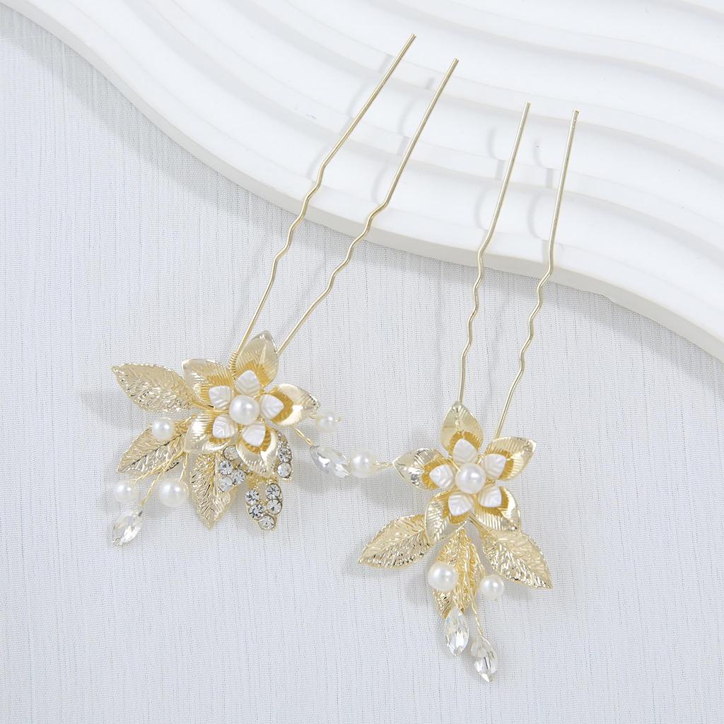 Украшение для волос Haodeliy, аксессуар для волос, гребень U-образной формы, набор из 3 предметов, заколка для волос невесты с мотивом из листьев и цветов, головной убор ручной работы, свадебный головной убор, украшение для волос