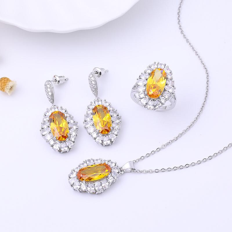 High-End Light Luxury Zircon Earrings Jewelry Set Women'S Luxury Stud Earrings Silver Needle Jewelry Set