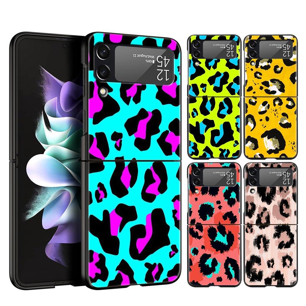 Чехол для телефона с леопардовым принтом для Samsung Galaxy Z Flip 6 5 4 3 Корпус для Samsung Z Flip3 Flip4 Flip5 Flip6 Жесткая крышка из поликарбоната